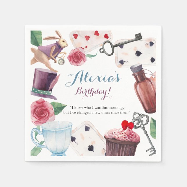 Alice im Wunderland Wasserfarbenes handgemaltes Ka Serviette (Vorderseite)