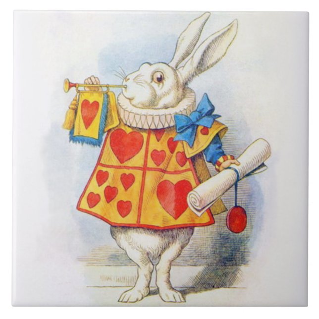 Alice im Wunderland-weiße Kaninchen-Kunst-Fliese Fliese (Vorderseite)