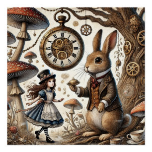 Alice im Wunderland Weißer Hase Tee Kunst Poster