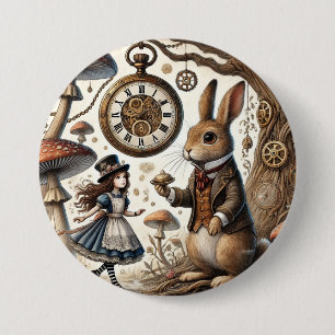 Alice im Wunderland weißes Kaninchen Button