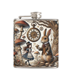 Alice im Wunderland weißes Kaninchen Flachmann