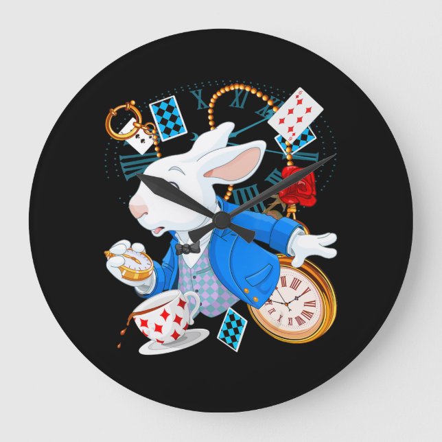 Alice im Wunderland - Weißes Kaninchen Große Wanduhr (Vorderseite)