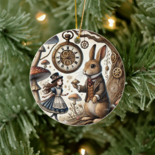 Alice im Wunderland weißes Kaninchen Keramik Ornament
