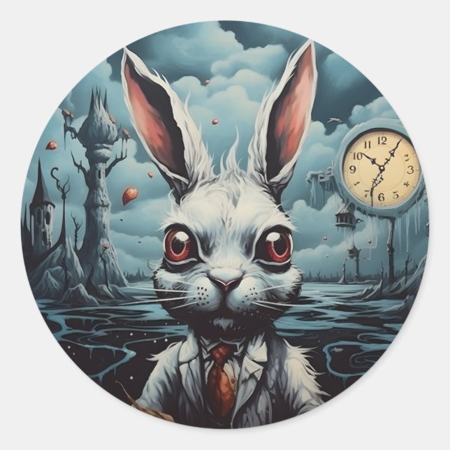 Alice im Wunderland Weißes Kaninchen Runder Aufkleber (Vorderseite)
