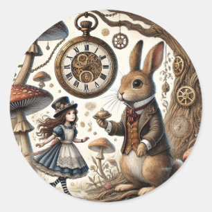 Alice im Wunderland weißes Kaninchen Runder Aufkleber