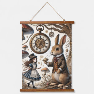 Alice im Wunderland weißes Kaninchen Wandteppich Mit Holzrahmen