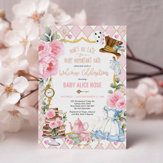 Alice im Wunderland Welcome Baby Celebration Party Folieneinladung (Von Creator hochgeladen)