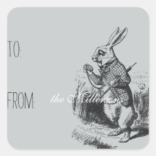Alice im Wunderland White Rabbit Geschenkmarke Quadratischer Aufkleber