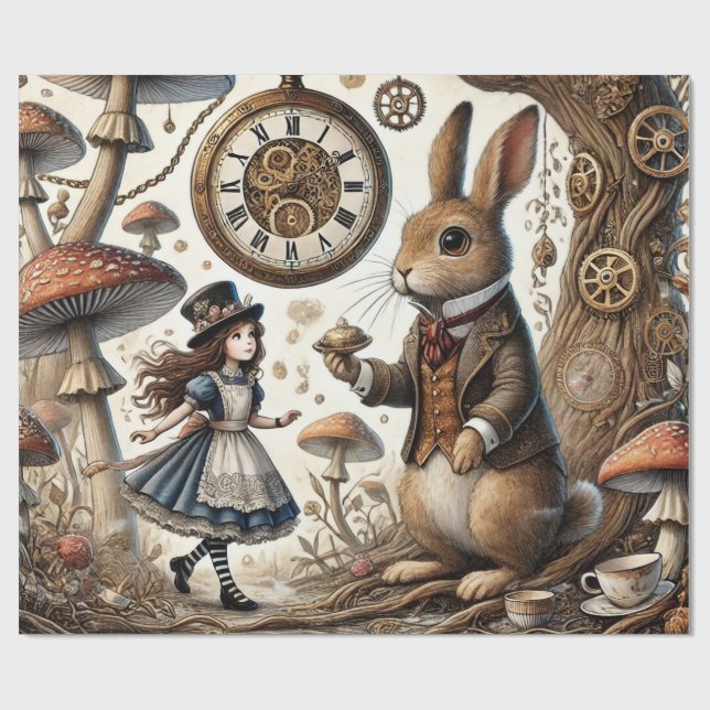 Alice im Wunderland White Rabbit Tee Art Geschenkpapier (Flach)