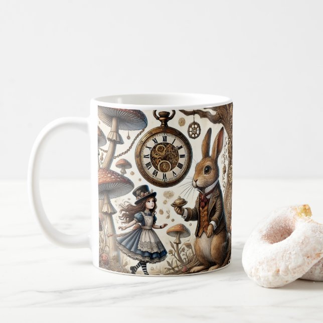 Alice im Wunderland White Rabbit Tee Art Kaffeetasse (Mit Donut)