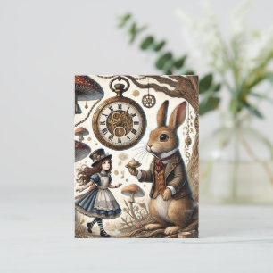 Alice im Wunderland White Rabbit Tee Art Postkarte