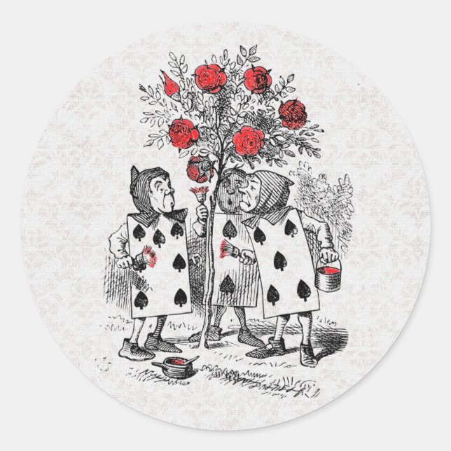 Alice im Wunderland Zeichnen der Rose Rot Aufklebe Runder Aufkleber (Vorderseite)