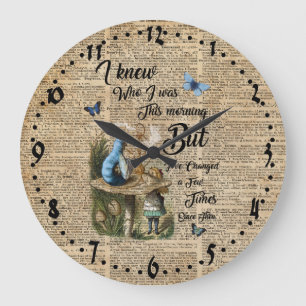 Alice im Wunderland Zitat Vintage-Wörterbuch-Kunst Große Wanduhr