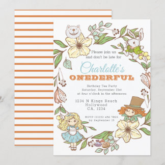 Alice im Wunderland zum ersten Geburtstag Einladung