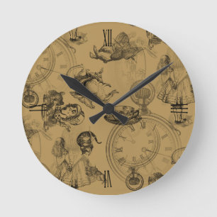 Alice im Wunderlandteatime-Goldschwarz-Uhr Runde Wanduhr
