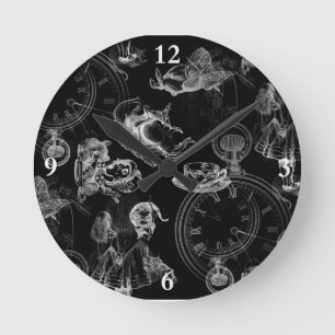 Alice im Wunderlandteatime-Schwarz-Uhr Runde Wanduhr