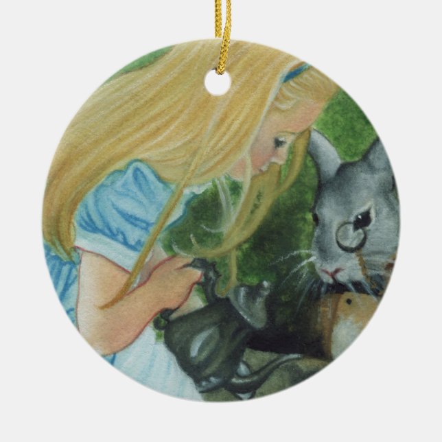 Alice im Wunderlandweihnachtenverzierung Keramikornament (Vorne)