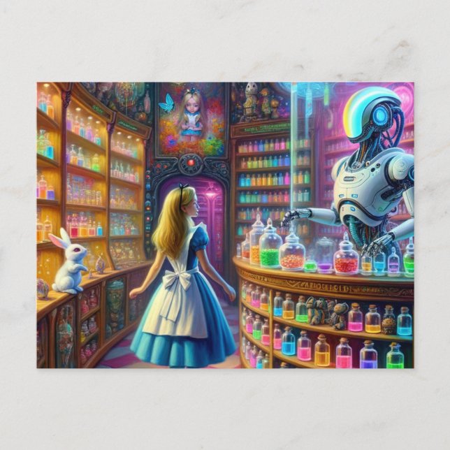 Alice in der Fantasty Robotic Apothekary Postkarte (Vorderseite)