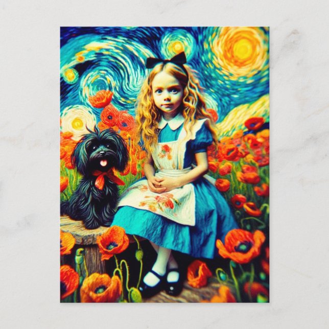 Alice in der Sternennacht mit Toto Dog Postkarte (Vorderseite)
