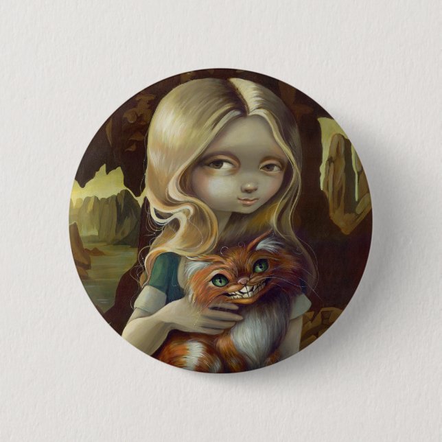 "Alice in einem Da Vinci-Porträt" Knopf Button (Vorderseite)