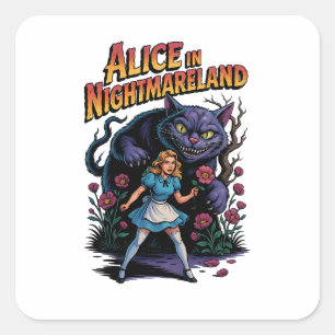 Alice in Nightmareland - Dunkler Cartoon Quadratischer Aufkleber