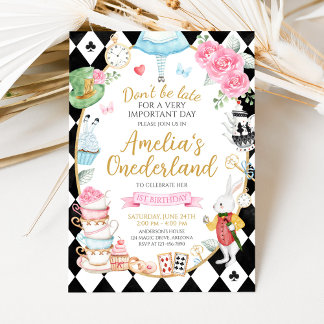 Alice in Onederland Birthday Invitation Einladung