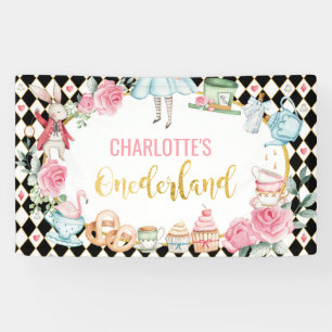 Alice in Onederland Geburtstags Schwarz Rosa Hinte Banner