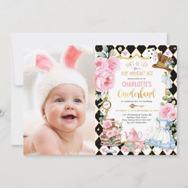 Alice in Onederland High Tea Mad Hatter Birthday Einladung (Vorderseite)
