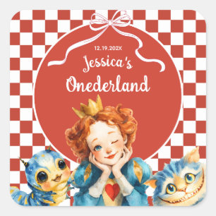 Alice in ONEDERLAND Königin der Herzen 1. Geburtst Quadratischer Aufkleber