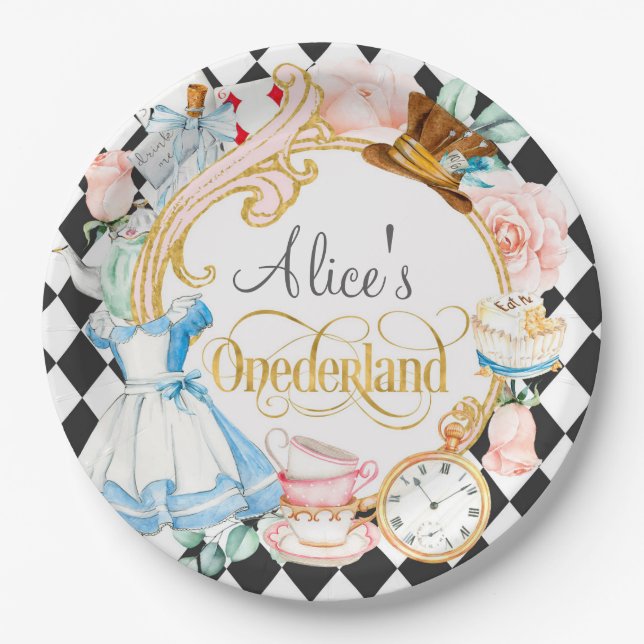Alice in Onederland verrückter Hassentee Party Geb Pappteller (Vorderseite)
