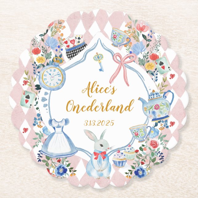 Alice in Onederland Whimsical Birthday Untersetzer (Vorderseite)