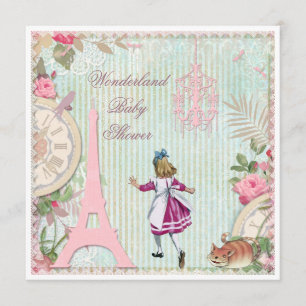 Alice in Paris Shabby Chic Wonderland Baby Shower Einladung