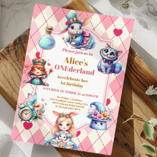 Alice in Wonderland 1st Birthday Onederland Einladung