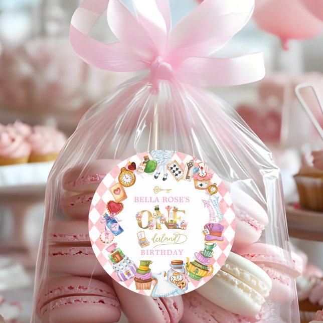 Alice in Wonderland 1st birthday Pink  Runder Aufkleber (Von Creator hochgeladen)