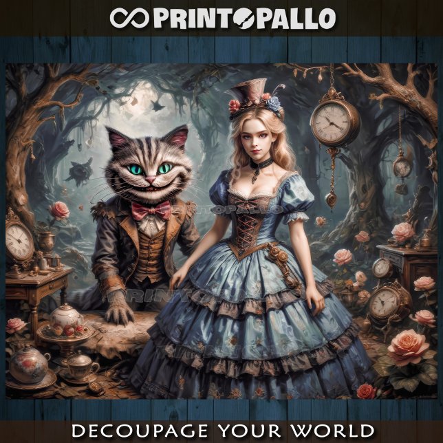 Alice in Wonderland and Cheshire Cat - Decoupage  Geschenkpapier Set (Von Creator hochgeladen)