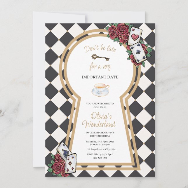 Alice in wonderland birthday invitation (Vorderseite)
