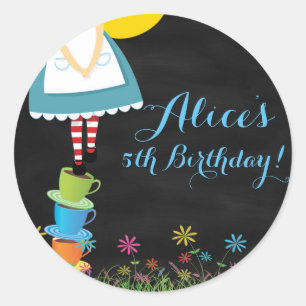 Alice in Wonderland Chalkboard Geburtstagskleber Runder Aufkleber