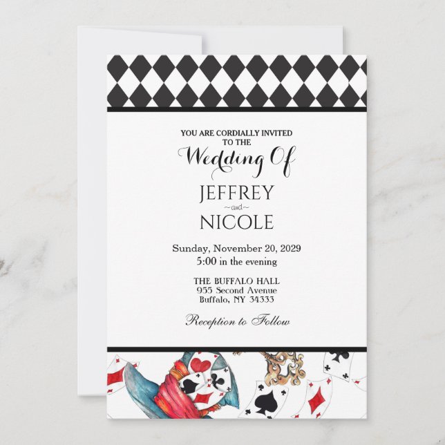 Alice in Wonderland Checkered Wedding Invitation (Devant)