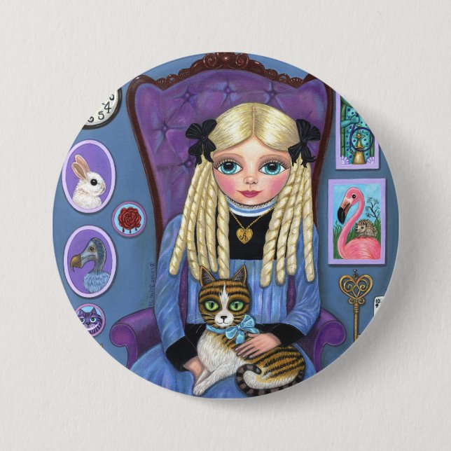 Alice in Wonderland & Dinah Cat Cute Fairy Tale Button (Vorderseite)