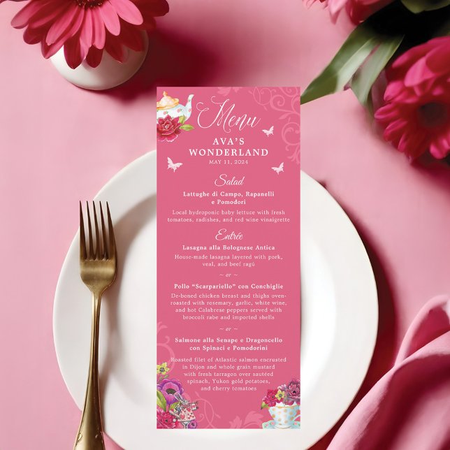 Alice In Wonderland Menu Florals Vibrant (Alice In Wonderland Vibrant Florals Party Menu)