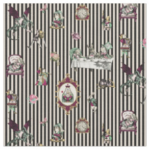 Alice in Wonderland on Black and Cream Striped Stoff