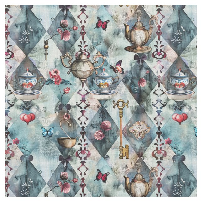 Alice in Wonderland Pattern Fabric Stoff (Nahaufnahme)
