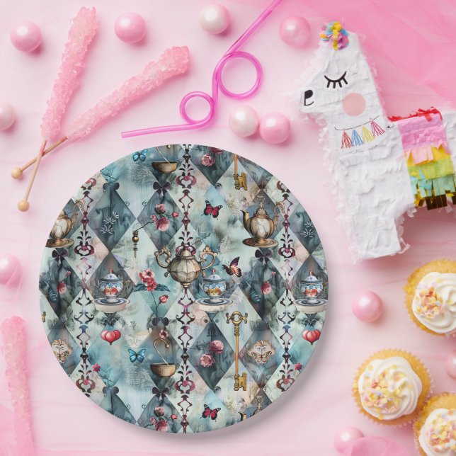 Alice in Wonderland Pattern Pappteller (Party)