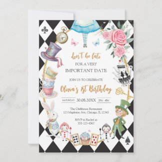 Alice in Wonderland Tea Party Birthday Invitation Einladung