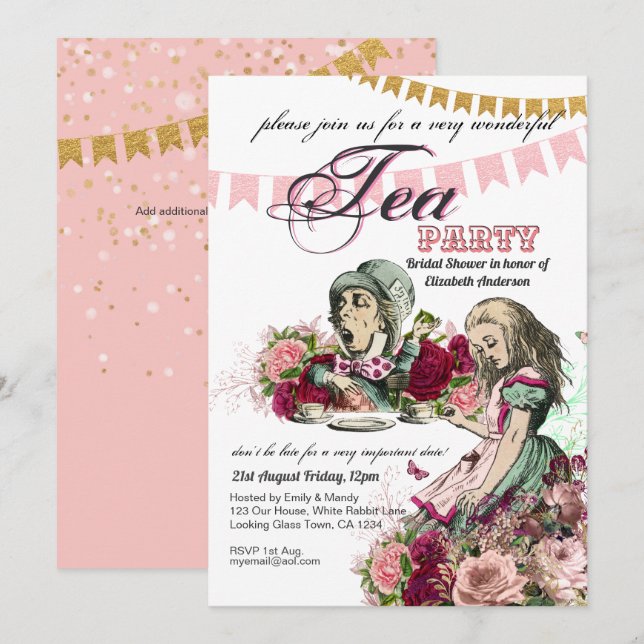 Alice In Wonderland Tea Party Invitation TOUT ÉVÉN (Devant / Derrière)