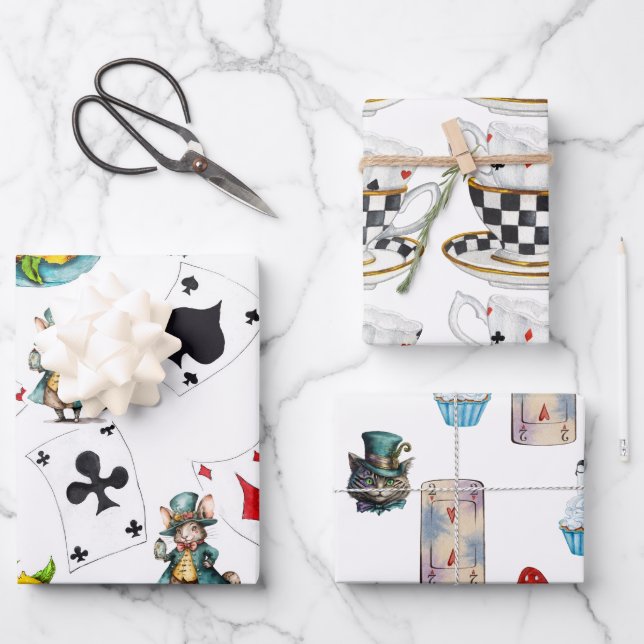 Alice in WonderlWrapping Paper Flat Sheet Set 3 Geschenkpapier Set (Vorderseite)