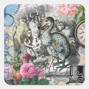 Alice Klassisches Wunderland Dodo Tenniel Kunst Quadratischer Aufkleber