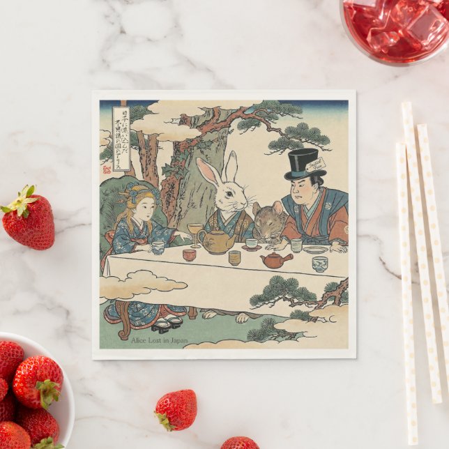 Alice Lost in Japan | Ukiyo-e Mad Tea Party Serviette (Beispiel)