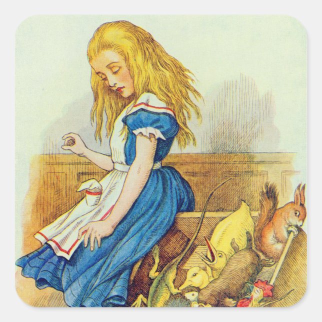 Alice macht Jury-Box Quadratischer Aufkleber (Vorderseite)