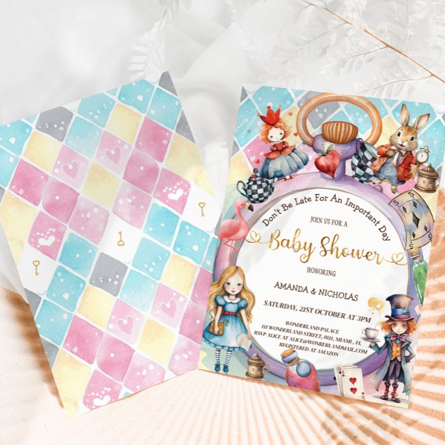 Alice Mad Hatter Queen of Hearts Baby Shower Einladung (Von Creator hochgeladen)